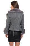 Faux Fur Belted Leather Look Biker Jacket