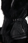 Faux Fur Belted Leather Look Biker Jacket