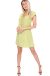 Faux Suede A- Line Swing  60's Style Capped Beaded Neck Sleeve Dress