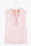 Faux Suede A- Line Swing  60's Style Capped Beaded Neck Sleeve Dress