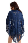 Faux Suede Laser Cut Fringe Cape