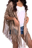 Faux Suede Laser Cut Fringe Cape