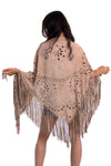 Faux Suede Laser Cut Fringe Cape