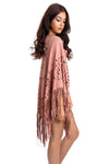 Faux Suede Laser Cut Fringe Cape