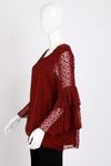 Floaty Ruffle Sleeve Small Heart  Embroidered Blouse Top