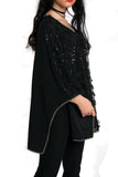 Oversized Top with Flower Sequin Beaded