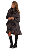 Fluffy Double Layered Faux Fur Trim Poncho