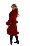 Fluffy Double Layered Faux Fur Trim Poncho