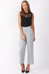 Full Length High Waist Pinstripe Pleated Culotte Trouser