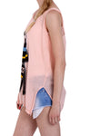 Fashion Illustration Print Sleeveless Knitted Top With Side Split in Pink