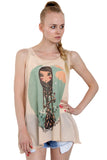Illustration Girl Print Sleeveless Longline Knitted Top