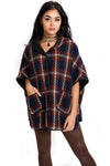 Knitted Checked Wool Mix Poncho Cardigan