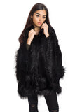 Knitted Double Layer Hooded Faux Fur Swing Cape Poncho