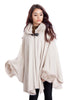Knitted Faux Fur Trim Hooded Swing Poncho Cape