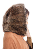 Knitted Faux Fur Trim Hooded Swing Poncho Cape