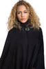 Knitted Faux Fur Trim Hooded Swing Poncho Cape