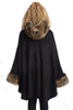 Knitted Faux Fur Trim Hooded Swing Poncho Cape