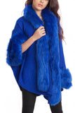 Knitted Faux Fur trim sleeve Poncho Cape