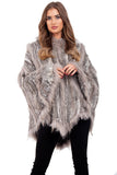 Knitted Rabbit Fur Hooded Swing Cape Poncho