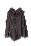 Knitted Rabbit Fur Hooded Swing Cape Poncho