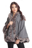 Knitted Soft Faux Fur Trim Poncho with Sleeves