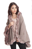 Knitted Soft Faux Fur Trim Poncho with Sleeves