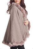 Knitted Soft Faux Fur Trim Poncho with Sleeves