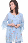 Lace insert Floarty Ruffle Sleeve Floral Embroidered Button Blouse Top