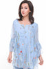 Lace insert Floarty Ruffle Sleeve Floral Embroidered Button Blouse Top