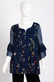 Lace insert Floarty Ruffle Sleeve Floral Embroidered Button Blouse Top