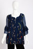Lace insert Floarty Ruffle Sleeve Floral Embroidered Button Blouse Top