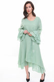 Lace Insert Oversized Flowing Ruffle Sleeve Dress