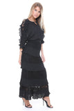 Lace Pleated Ruffle Maxi Skirt and Blouse Top Co-Ord Set