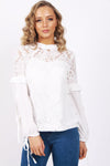 Lace Ruffle Tie Sleeve Blouse Top
