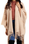 Light Beige Striped Blanket Cape with Tassels