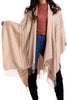 Light Beige Striped Blanket Cape with Tassels