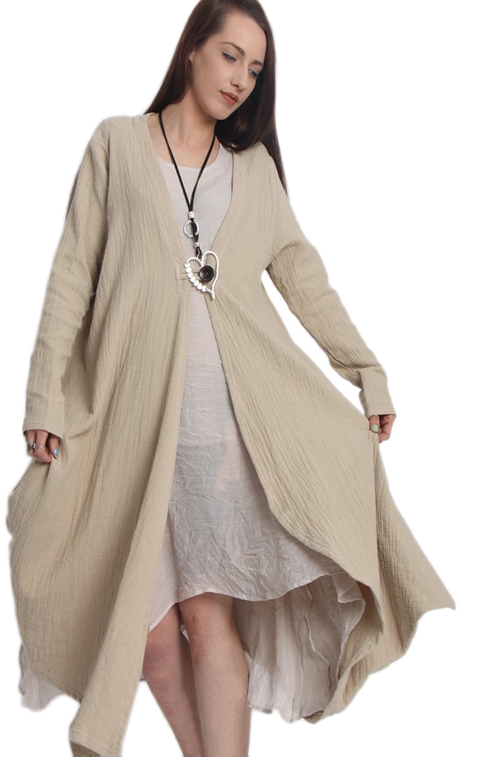 Linen Textured Longline Cardigan With Asymmetric Hem – Urban Mist UK