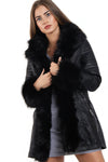 Long Faux Fur Hooded Long Biker Leather Coat Three Colors Available