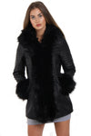 Long Faux Fur Hooded Long Biker Leather Coat Three Colors Available