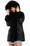 Long Faux Fur Hooded Long Biker Leather Coat Three Colors Available