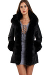 Long Faux Fur Hooded Long Biker Leather Coat Three Colors Available