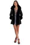 Long Faux Fur Hooded Long Biker Leather Coat Three Colors Available