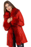 Long Faux Fur Hooded Long Biker Leather Coat Three Colors Available