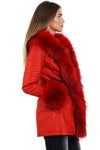 Long Faux Fur Hooded Long Biker Leather Coat Three Colors Available