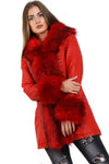 Long Faux Fur Hooded Long Biker Leather Coat Three Colors Available