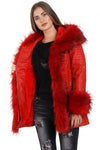 Long Faux Fur Hooded Long Biker Leather Coat Three Colors Available