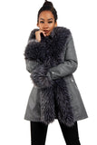 Long Faux Fur Hooded Long Biker Leather Coat Three Colors Available