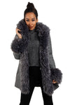 Long Faux Fur Hooded Long Biker Leather Coat Three Colors Available