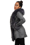 Long Faux Fur Hooded Long Biker Leather Coat Three Colors Available