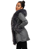 Long Faux Fur Hooded Long Biker Leather Coat Three Colors Available